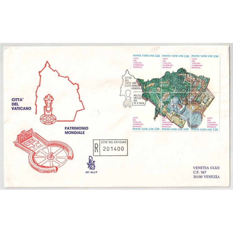 VATICANO 1986 FDC (Venetia) Patrimonio mondiale (Blocco)