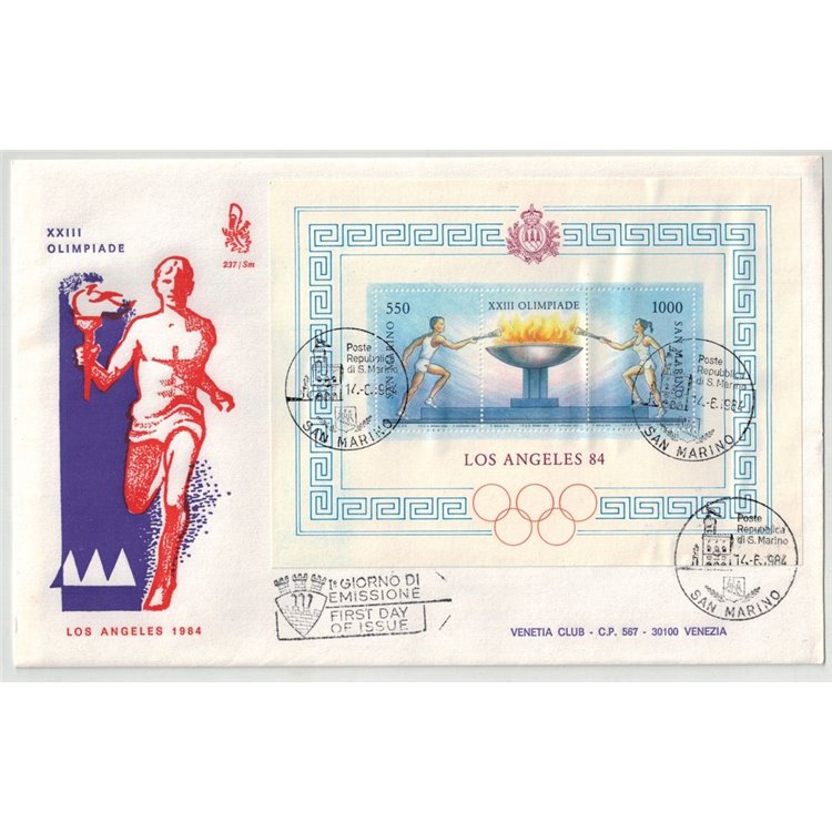 SAN MARINO 1984 FDC (Venetia) Olimpiade Los Angeles BF