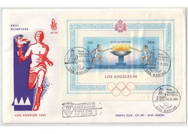 SAN MARINO 1984 FDC (Venetia) Los Angeles Olympics s/s