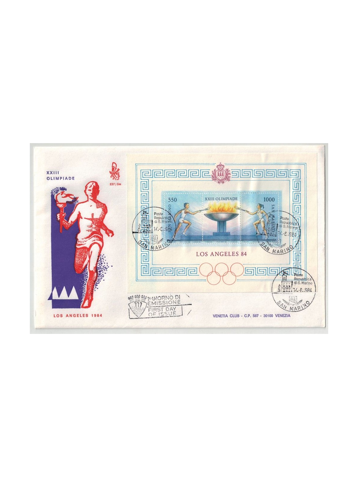 SAN MARINO 1984 FDC (Venetia) Los Angeles Olympics s/s