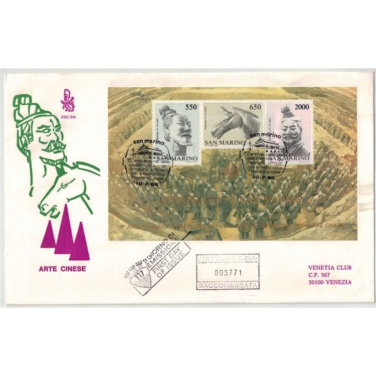 SAN MARINO 1986 FDC (Venice) Chinese Art s/s