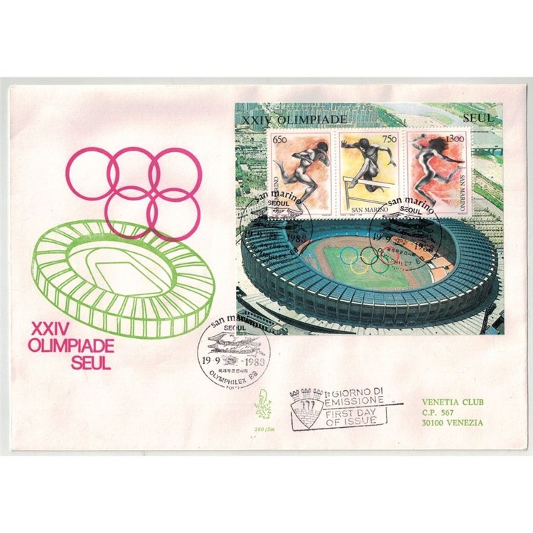 SAN MARINO 1988 FDC (Venetia) Olimphilex