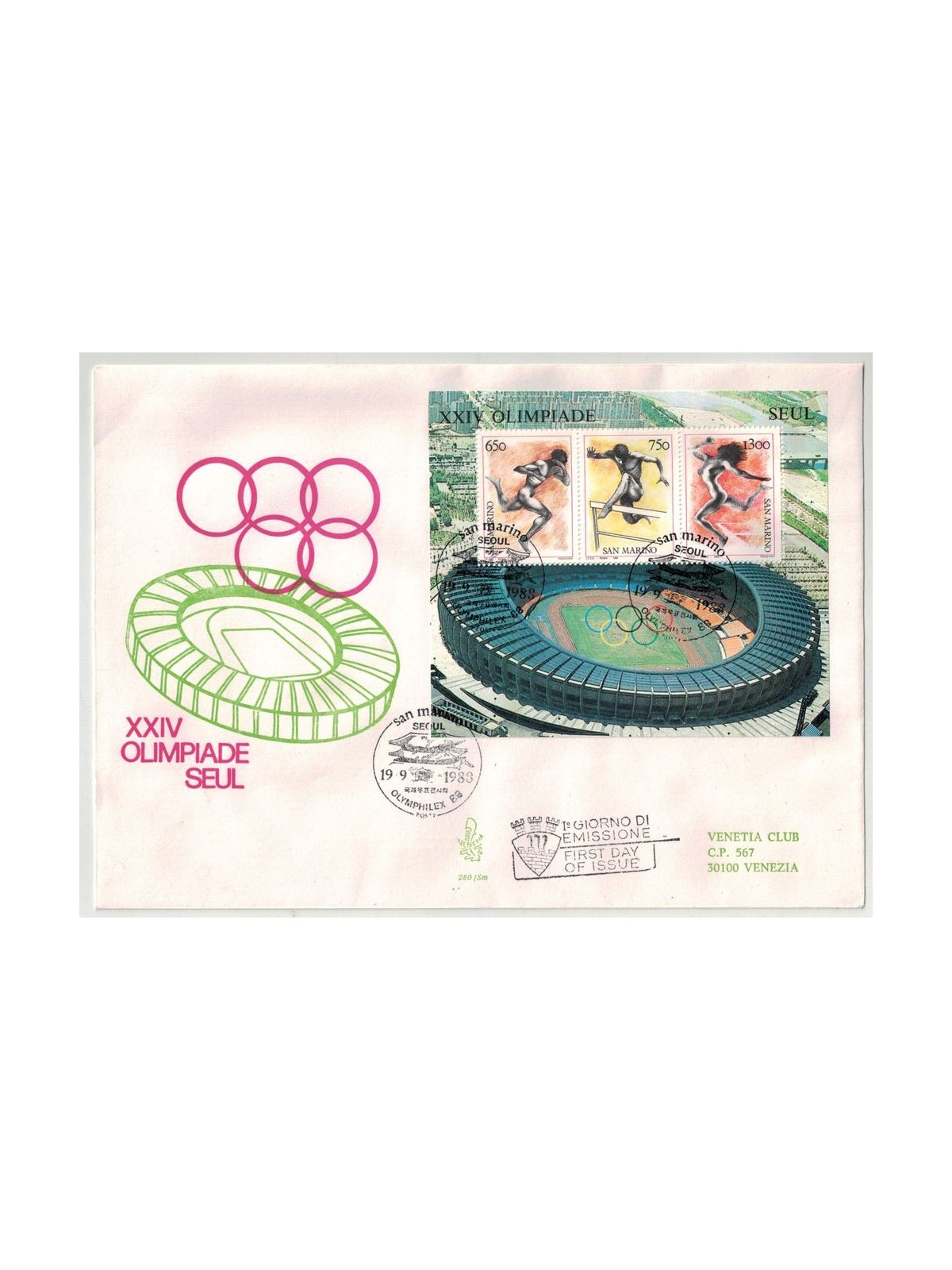 SAN MARINO 1988 FDC (Venetia) Olimphilex