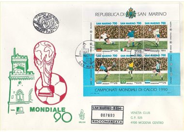 SAN MARINO 1990 FDC (Venice) Football World Cup s/s