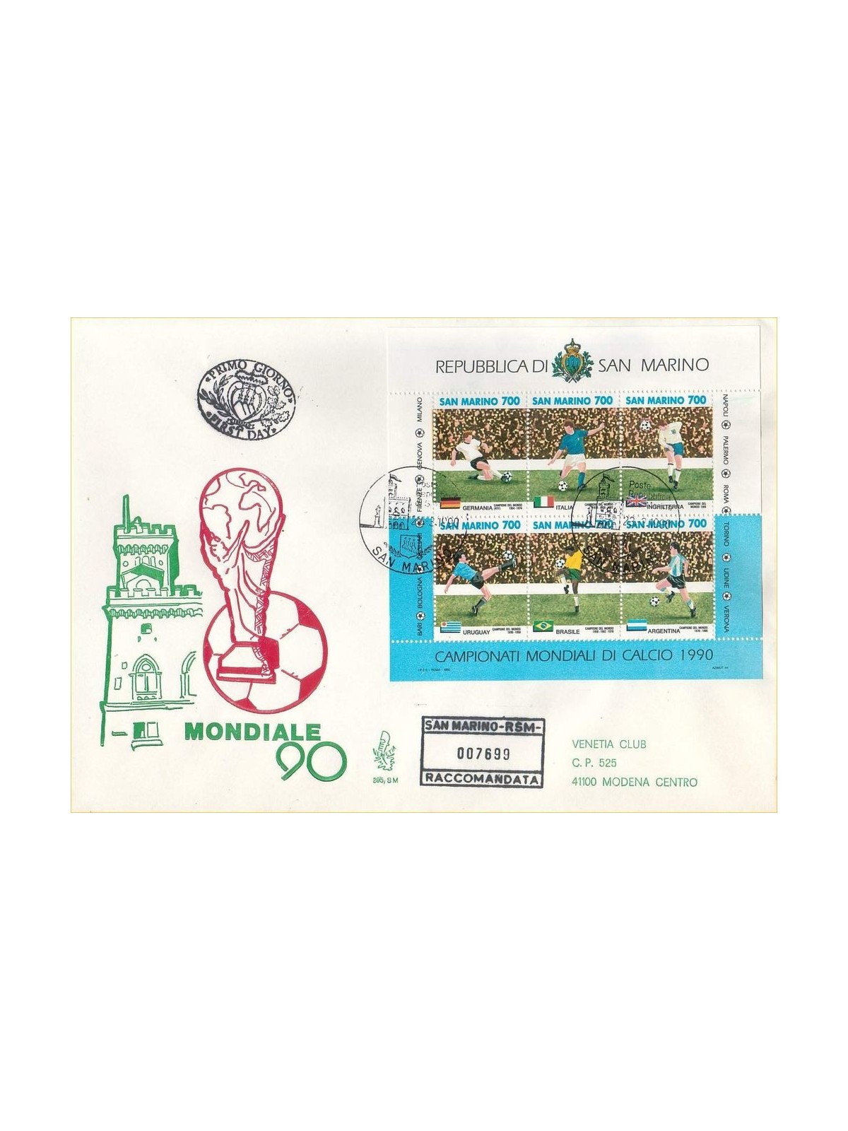 SAN MARINO 1990 FDC (Venice) Football World Cup s/s