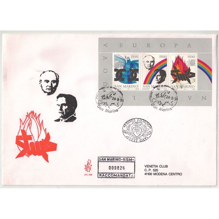 SAN MARINO 1991 FDC (Venetia) Nuova Europa BF