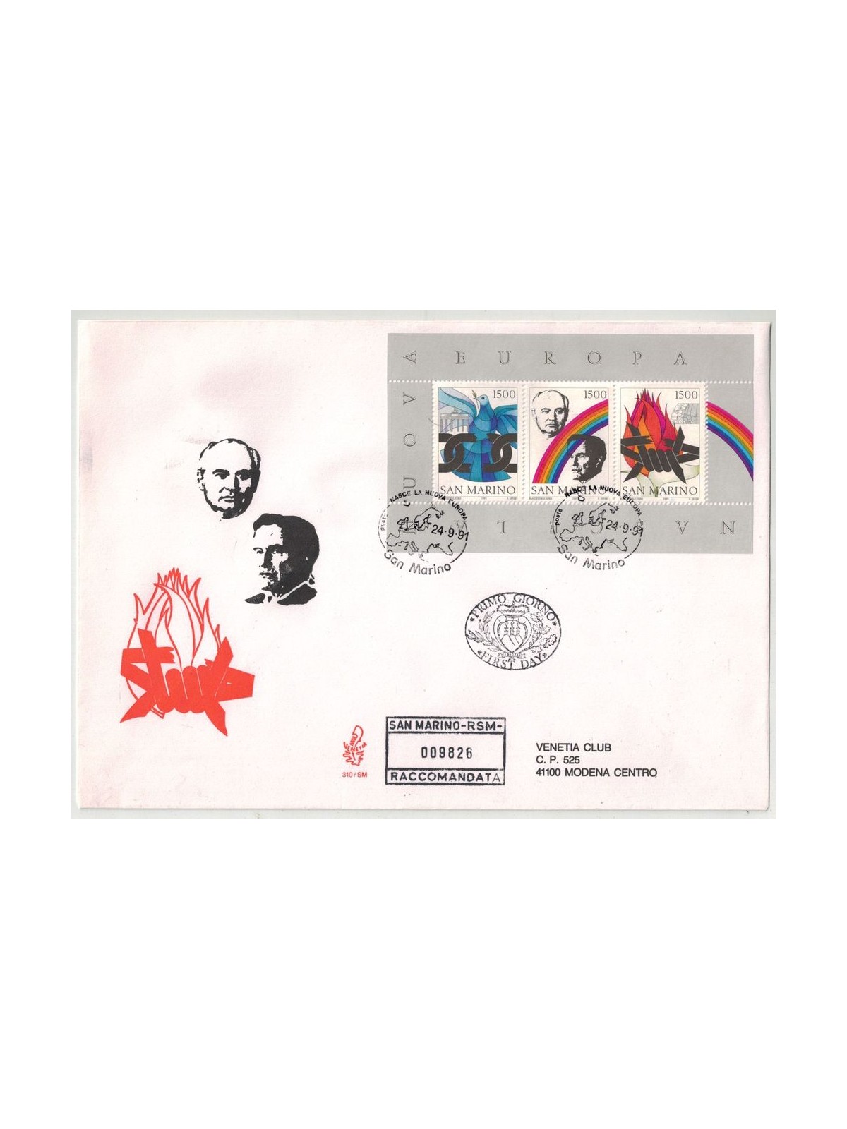 SAN MARINO 1991 FDC (Venetia) Nuova Europa BF