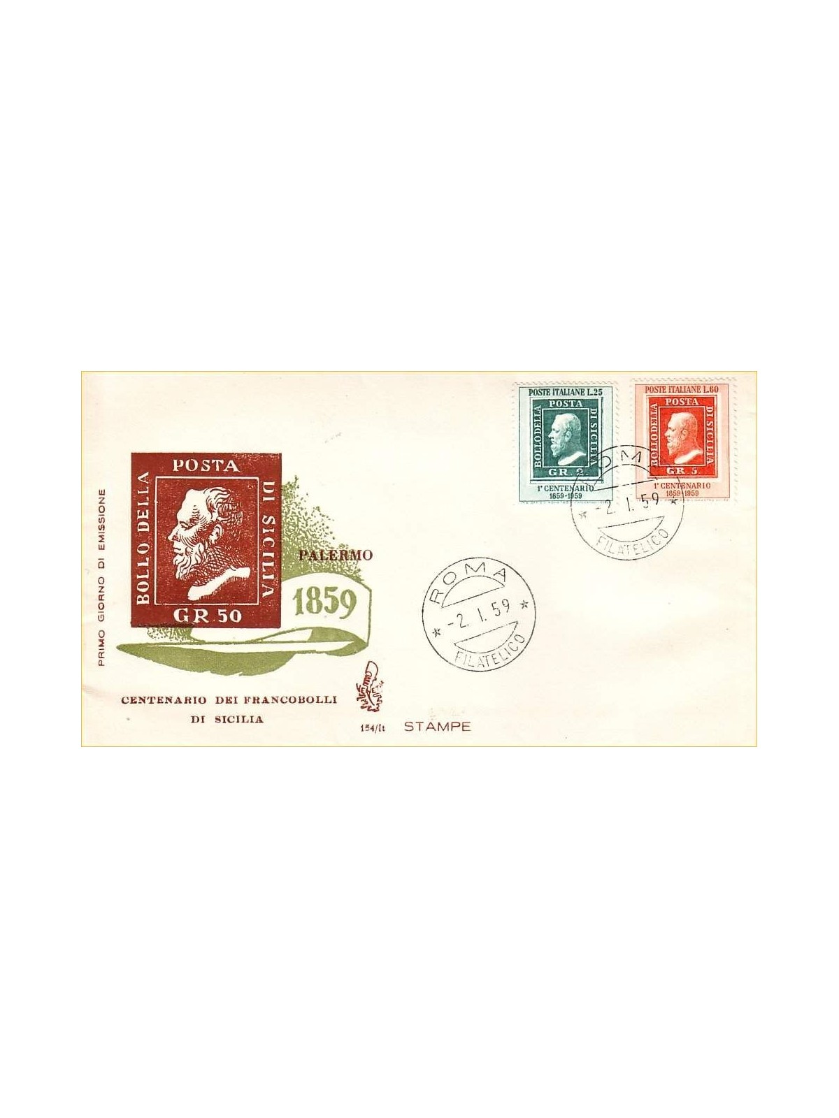 ITALIA 1959 FDC (Venetia) Francobolli di Sicilia