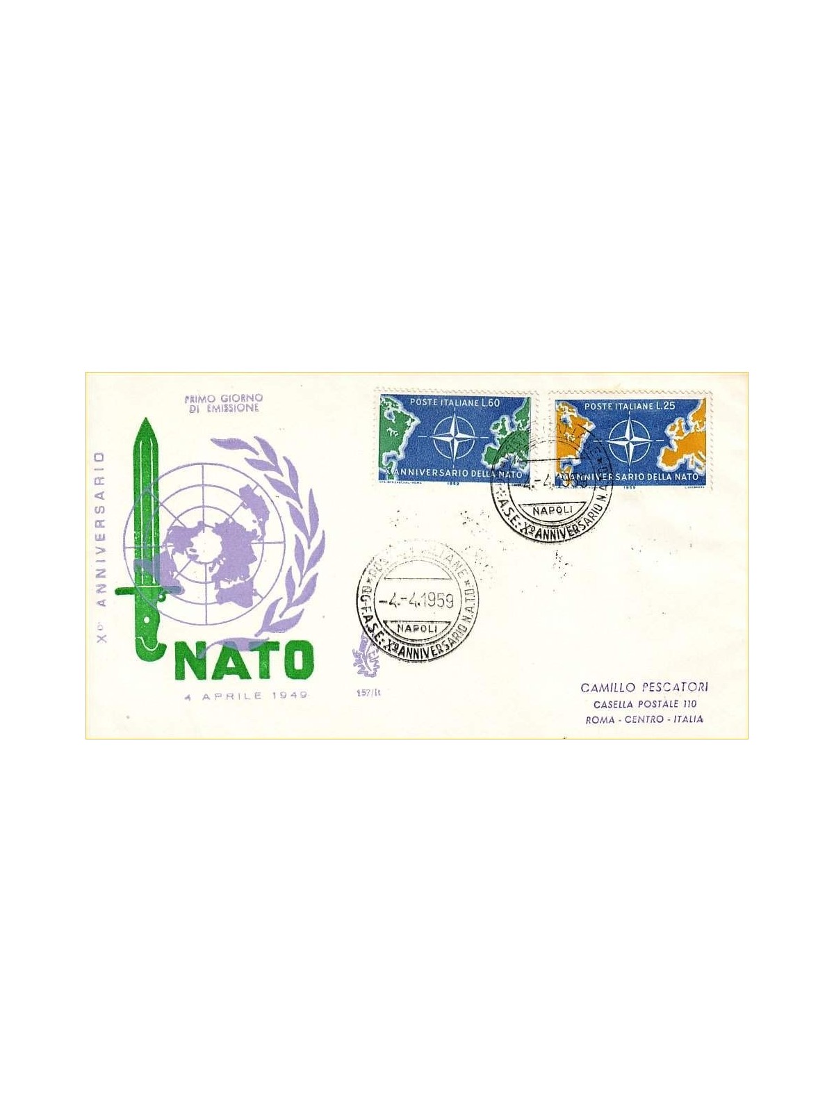 ITALIA 1959 FDC (Venetia) Anniversario NATO racc