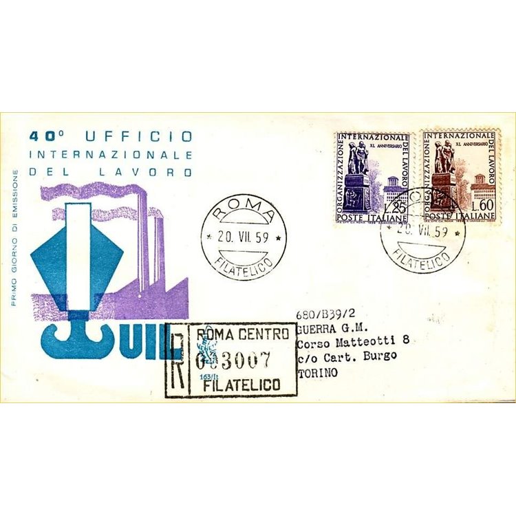ITALY 1959 FDC (Venice) Labour Office collection