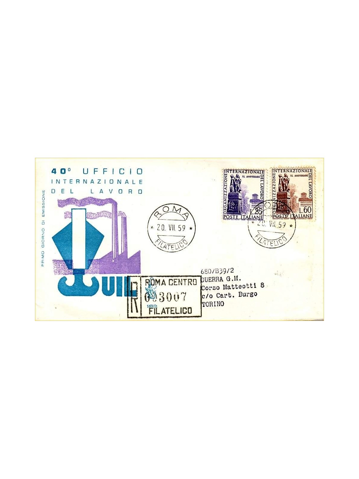 ITALY 1959 FDC (Venice) Labour Office collection