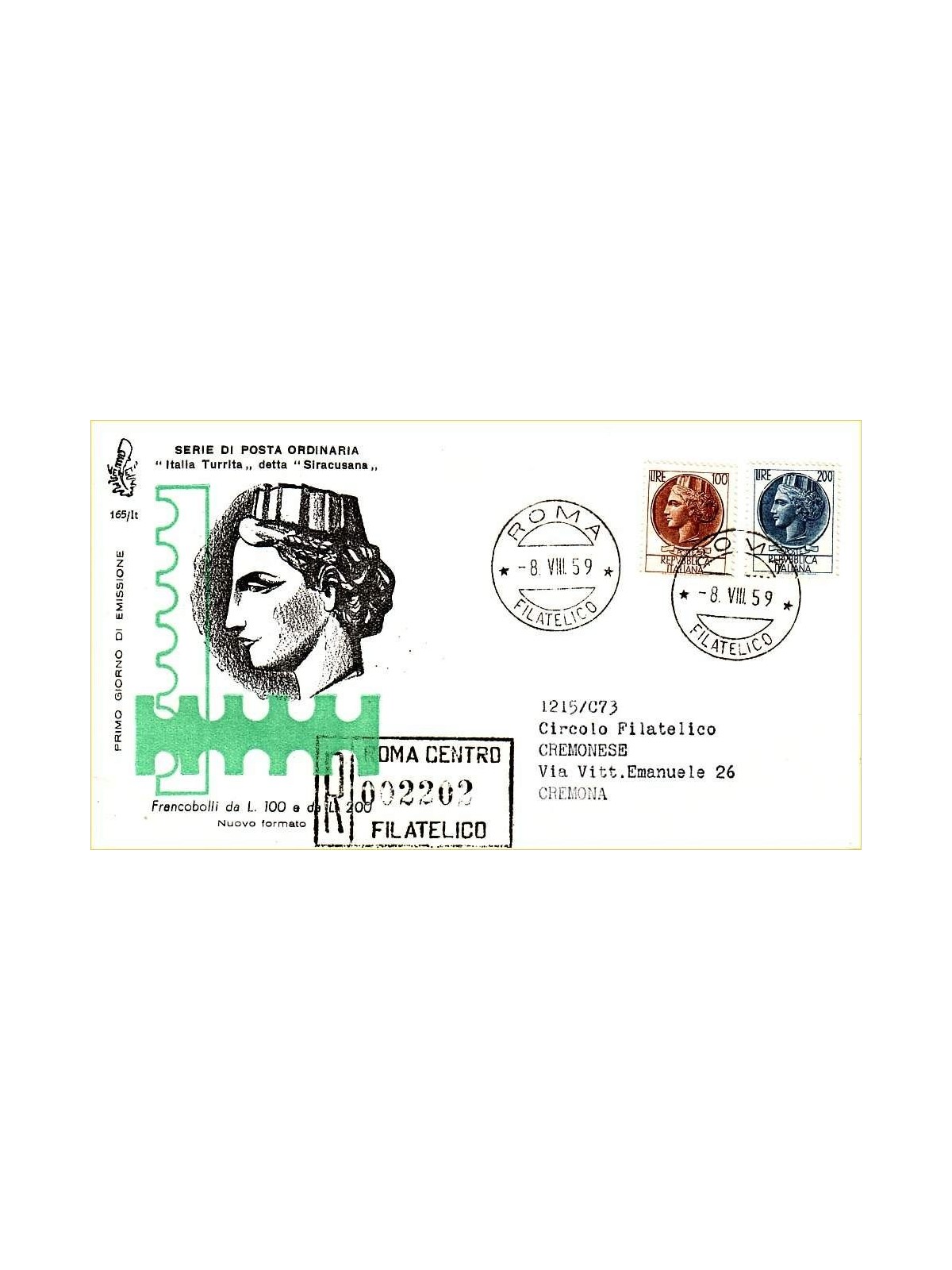 ITALY 1959 FDC (Venetia) Siracusana collection