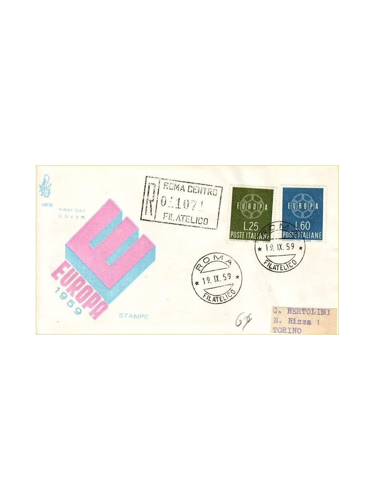 ITALIA 1959 FDC (Venetia) Europa racc