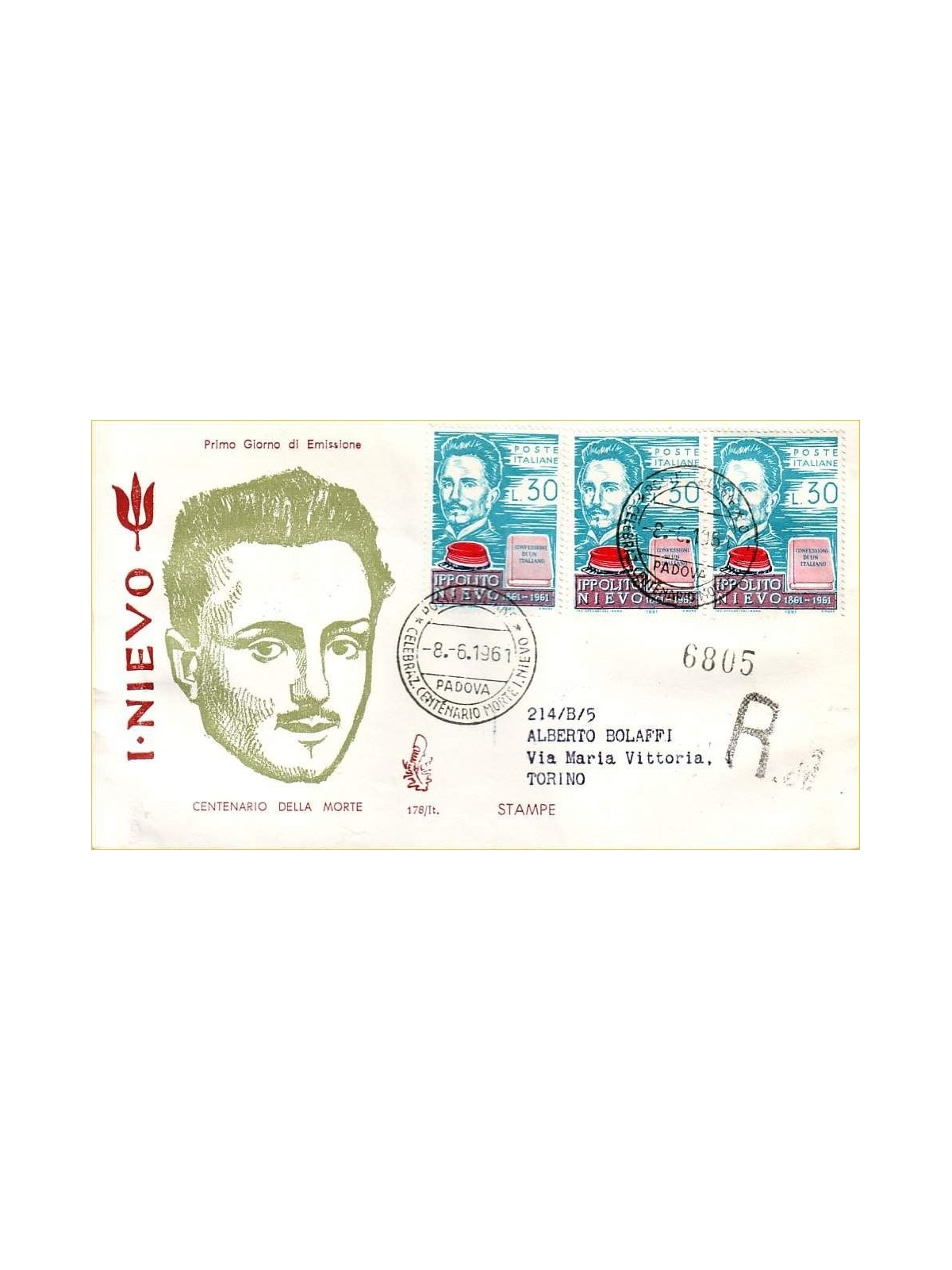 ITALY 1961 FDC (Venice) Ippolito Nievo collection