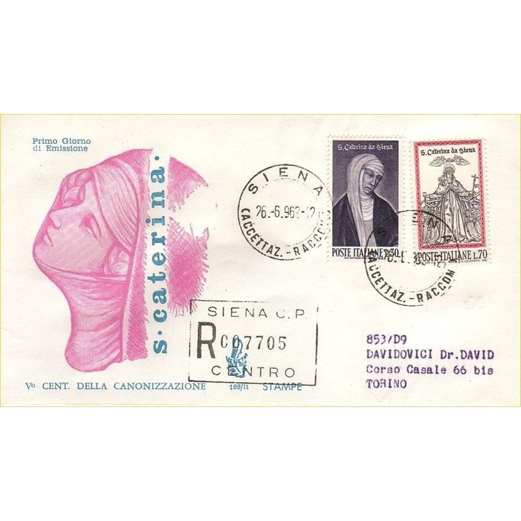 ITALIA 1962 FDC (Venetia) Santa Caterina racc
