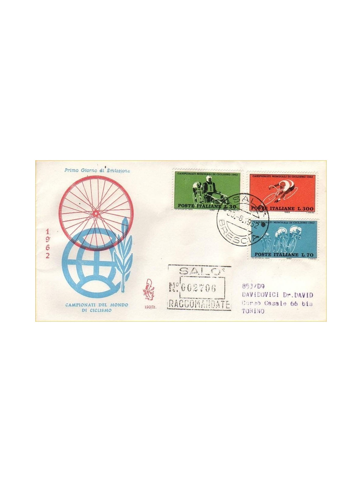 ITALY 1962 FDC (Venice) Cycling collection