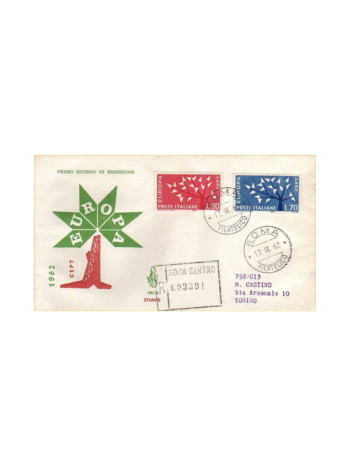 ITALY 1962 FDC (Venetia) Europa Cept rec
