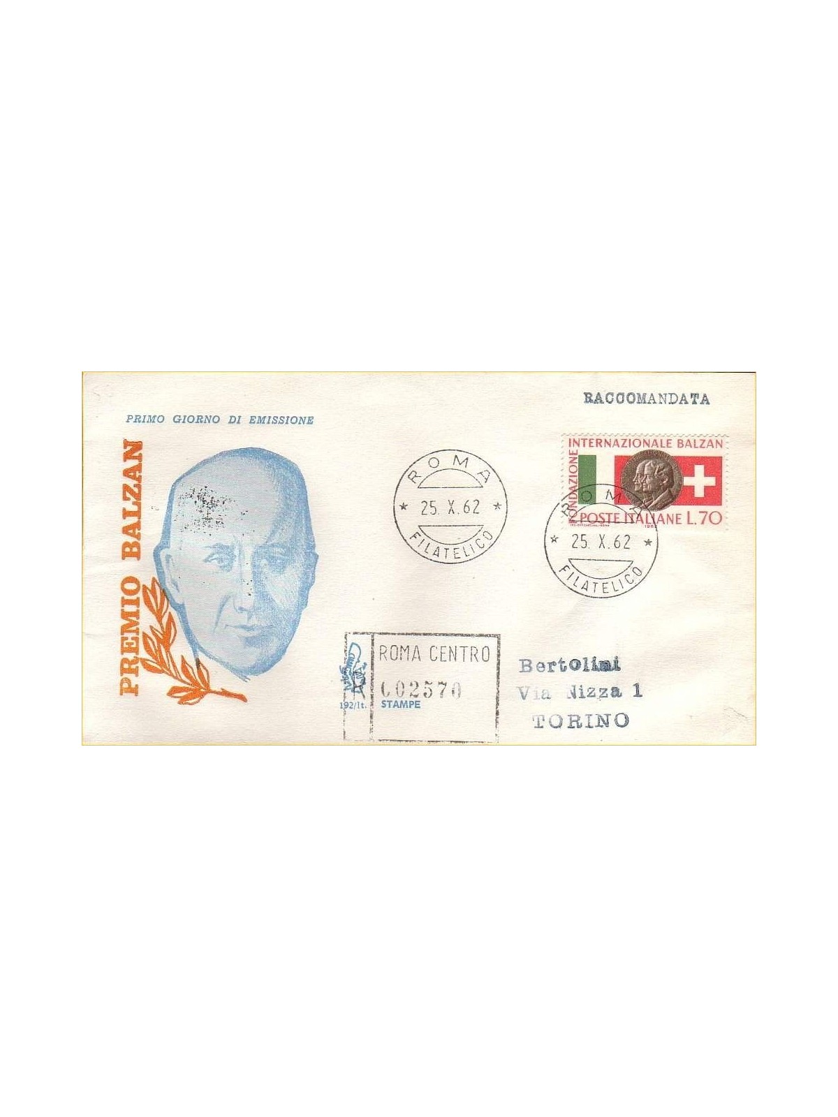 ITALY 1962 FDC (Venice) Balzan Prize collected