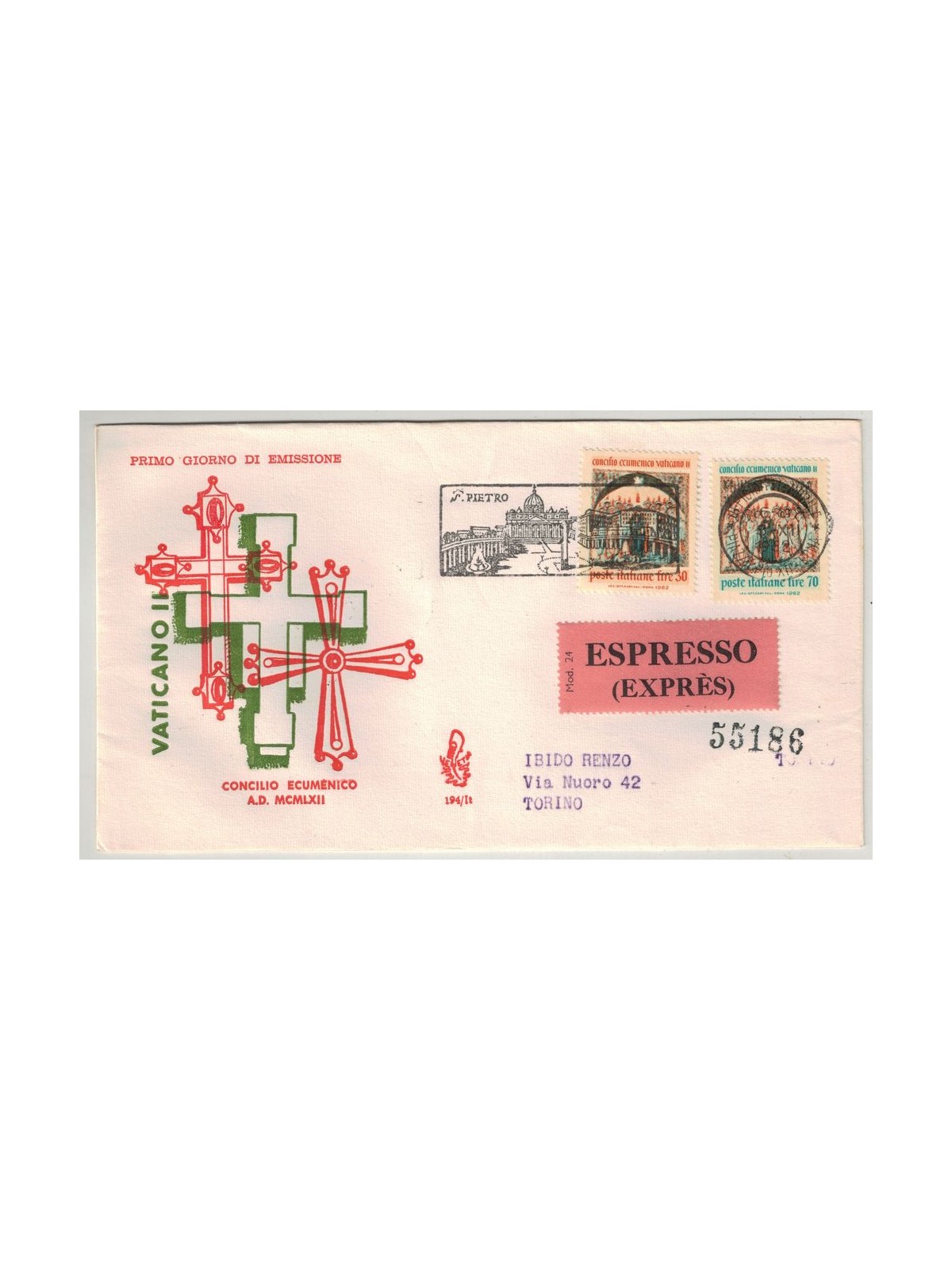 ITALIA 1962 FDC (Venetia) Concilio ecumenico exp