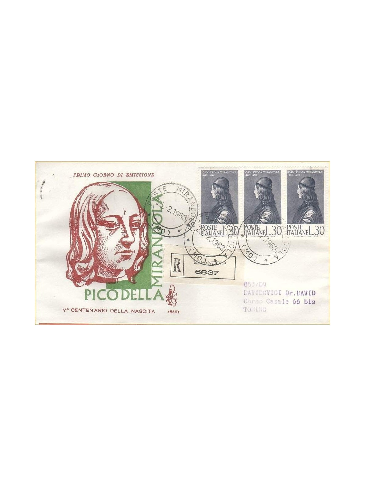ITALY 1963 FDC (Venice) Pico della Mirandola collected