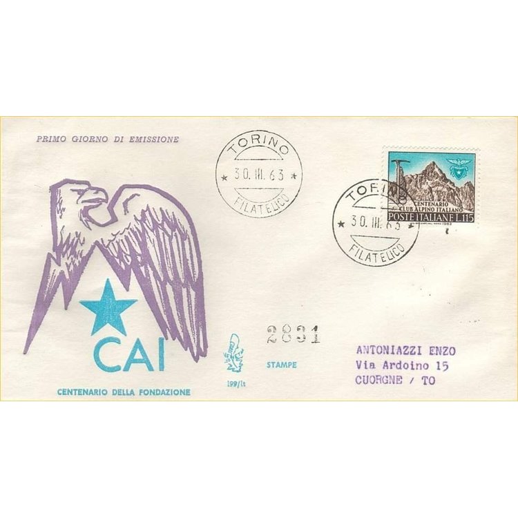 ITALIA 1963 FDC (Venetia) Alpino Italiano racc