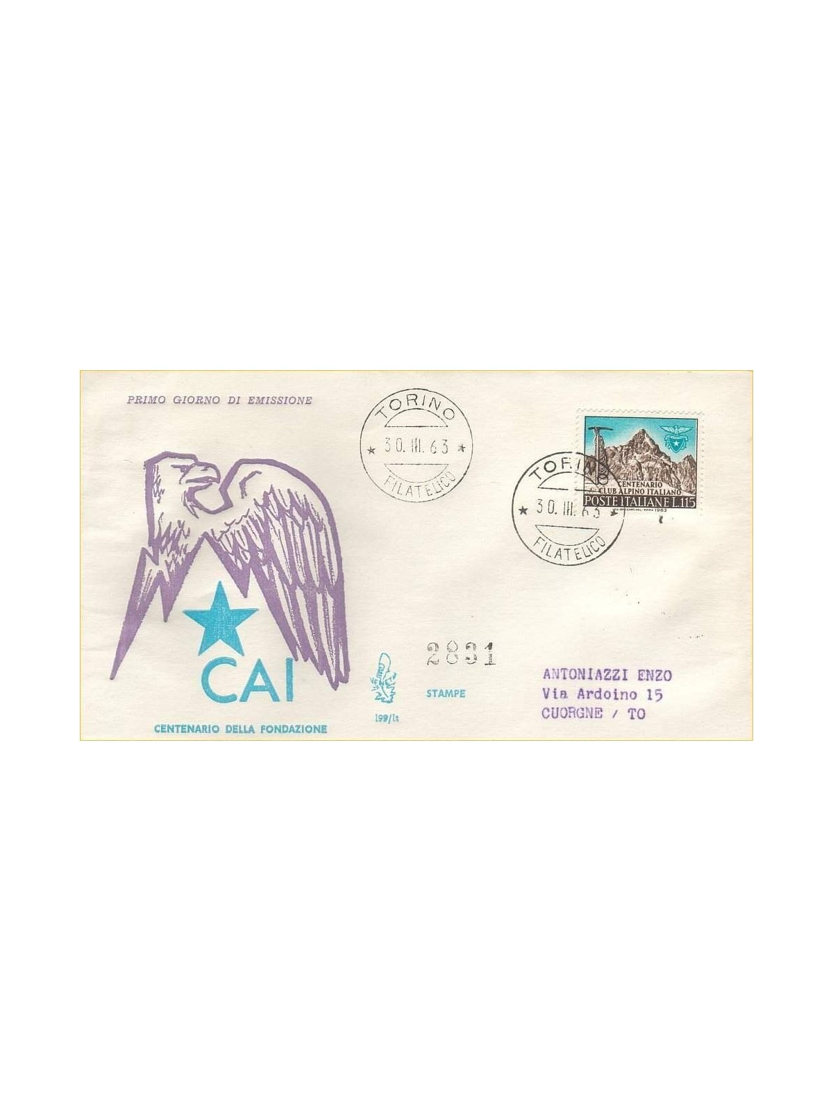 ITALIA 1963 FDC (Venetia) Alpino Italiano racc
