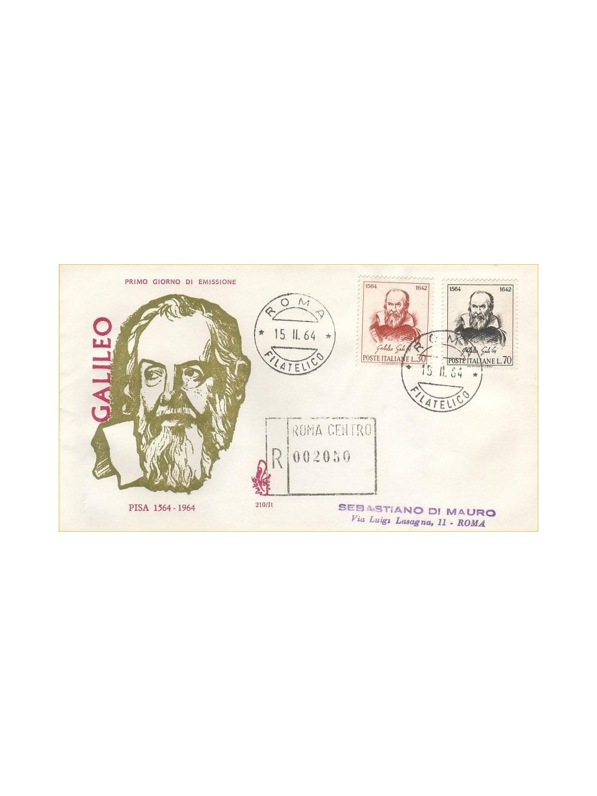 ITALIA 1964 FDC (Venetia) Galileo Galilei racc