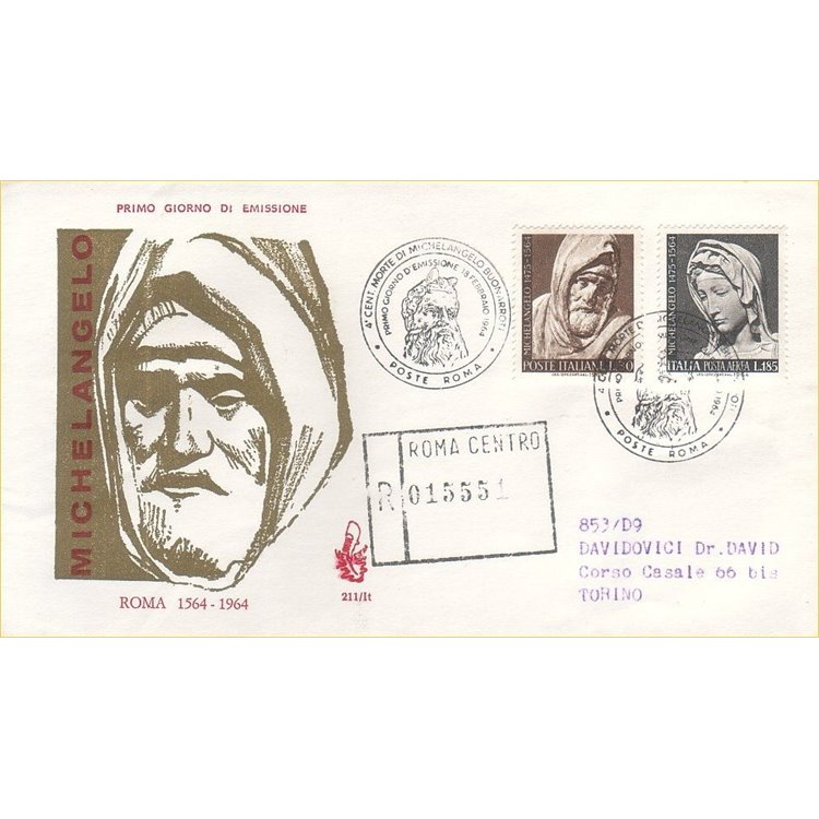 ITALIA 1964 FDC (Venetia) Michelangelo Buonarroti racc