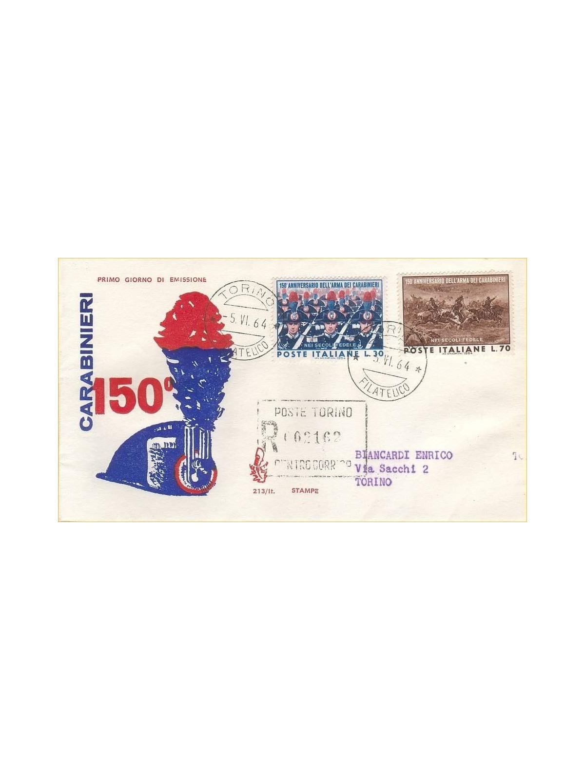 ITALIA 1964 FDC (Venetia) Arma dei Carabinieri racc