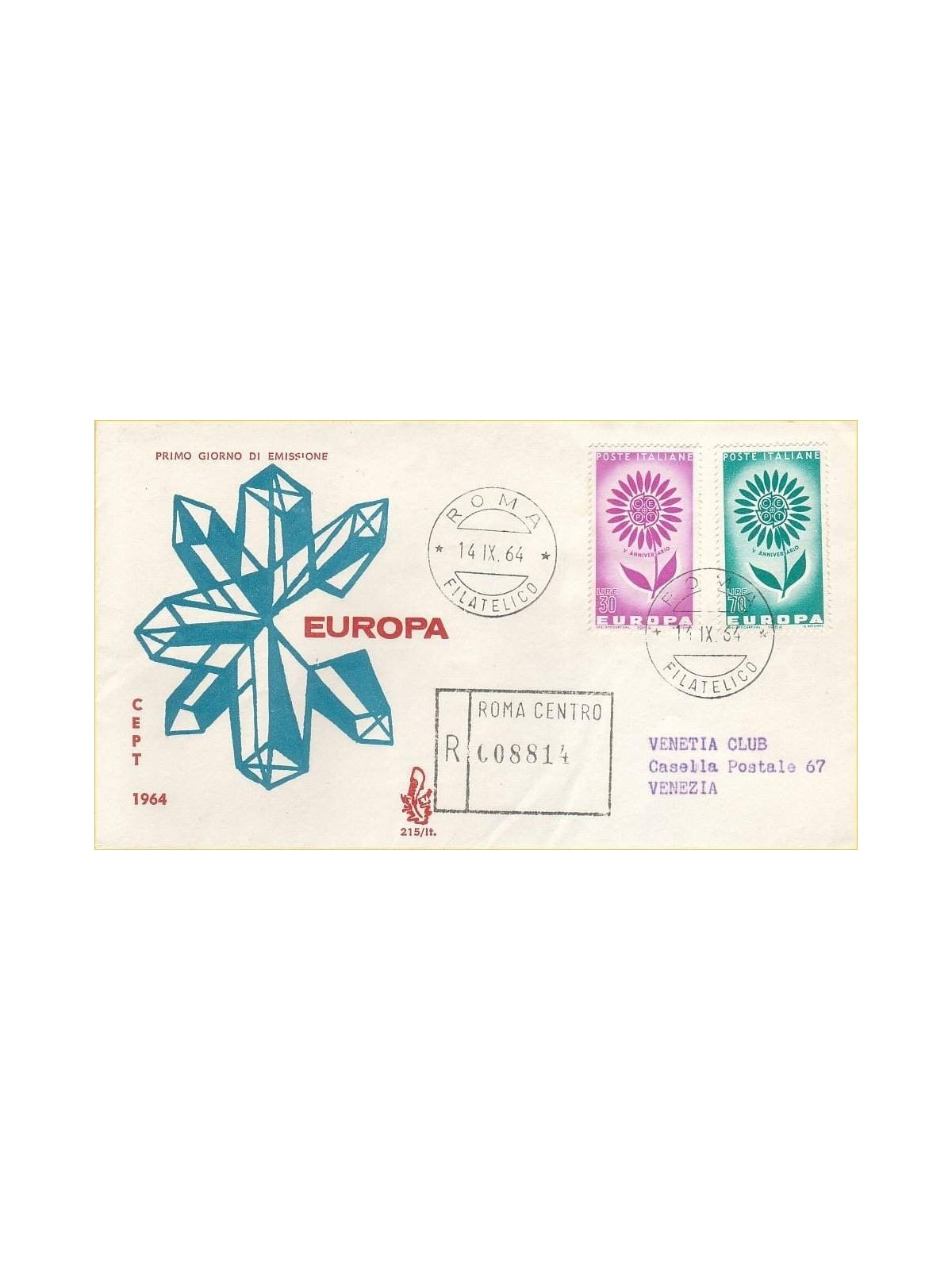 ITALIA 1964 FDC (Venetia) Europa Cept racc