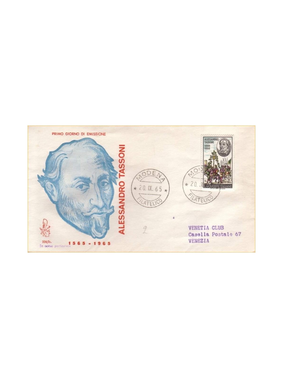 ITALIA 1965 FDC (Venetia) Alessandro Tassoni ord