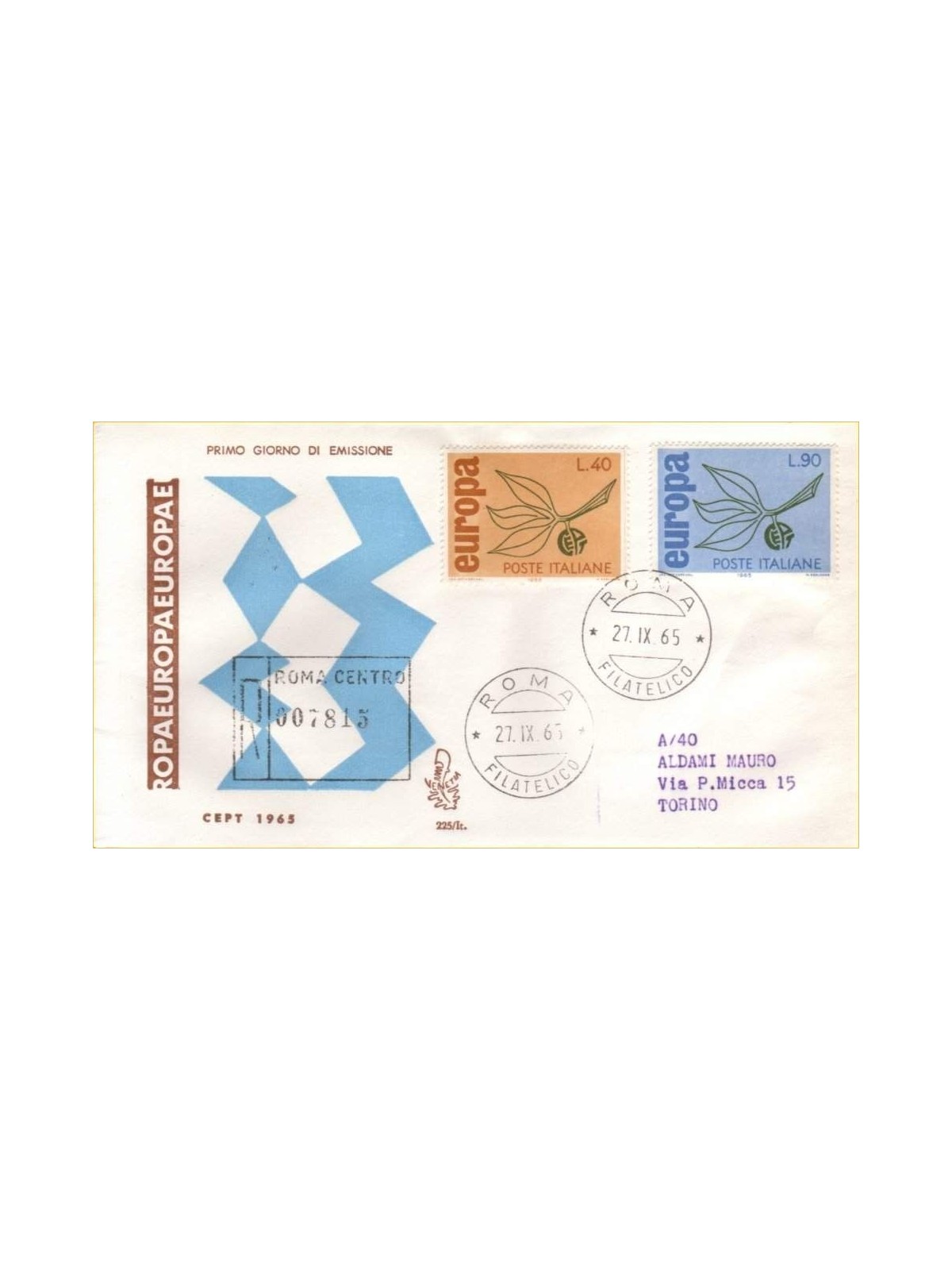 ITALY 1965 FDC (Venetia) Europa Cept rec