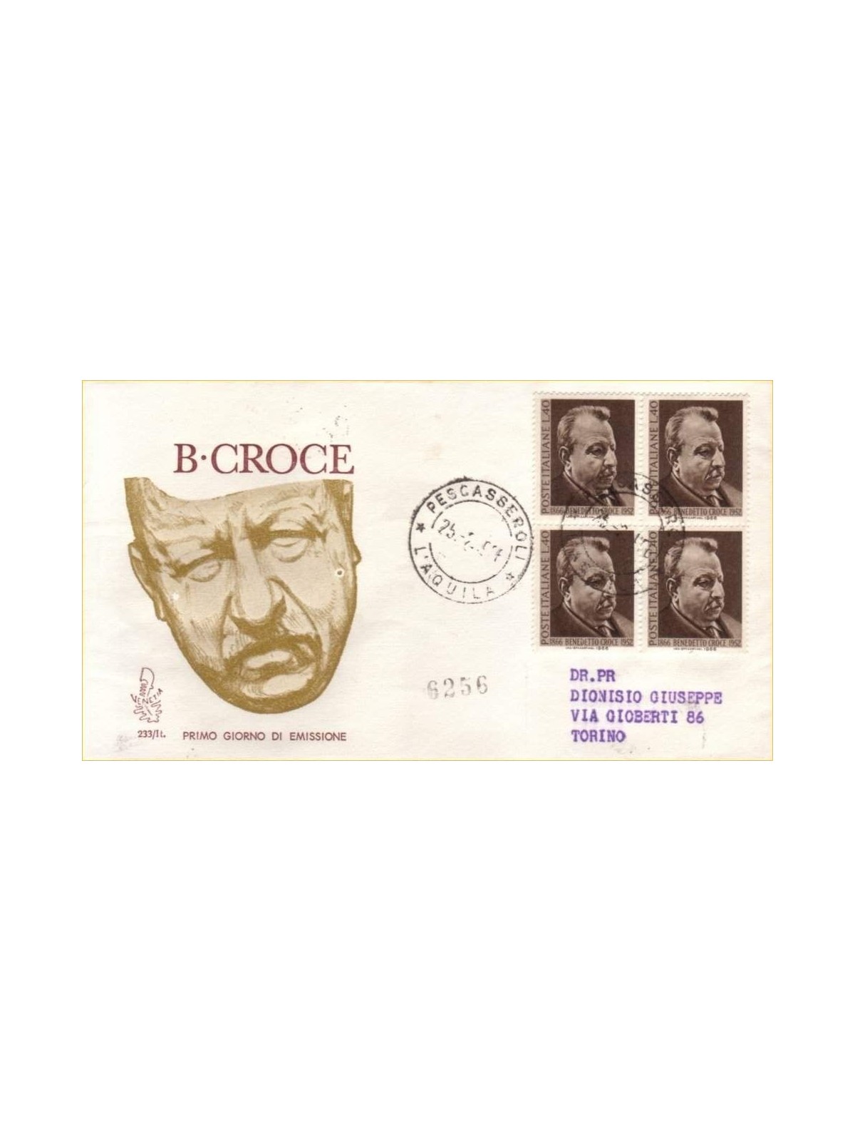 ITALIA 1966 FDC (Venetia) Benedetto Croce racc