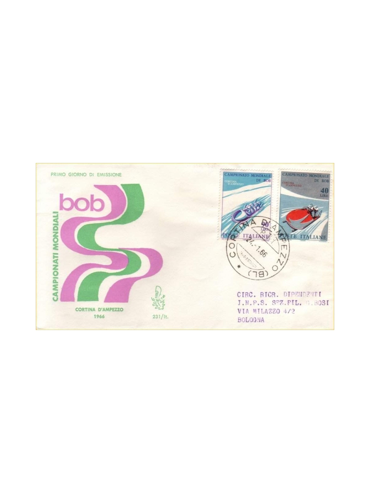 ITALY 1966 FDC (Venice) Bobsleigh Championships