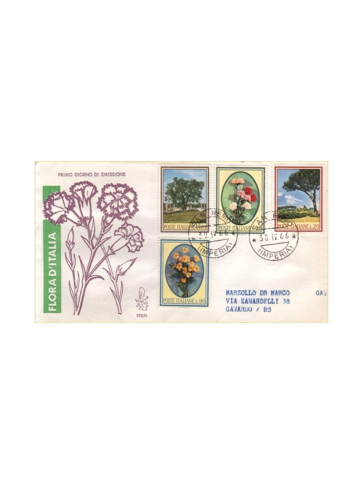 ITALY 1966 FDC (Venetia) Flora racc