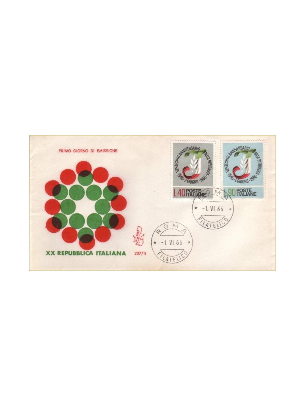 ITALY 1966 FDC (Venice) Twentieth Anniversary of the Republic