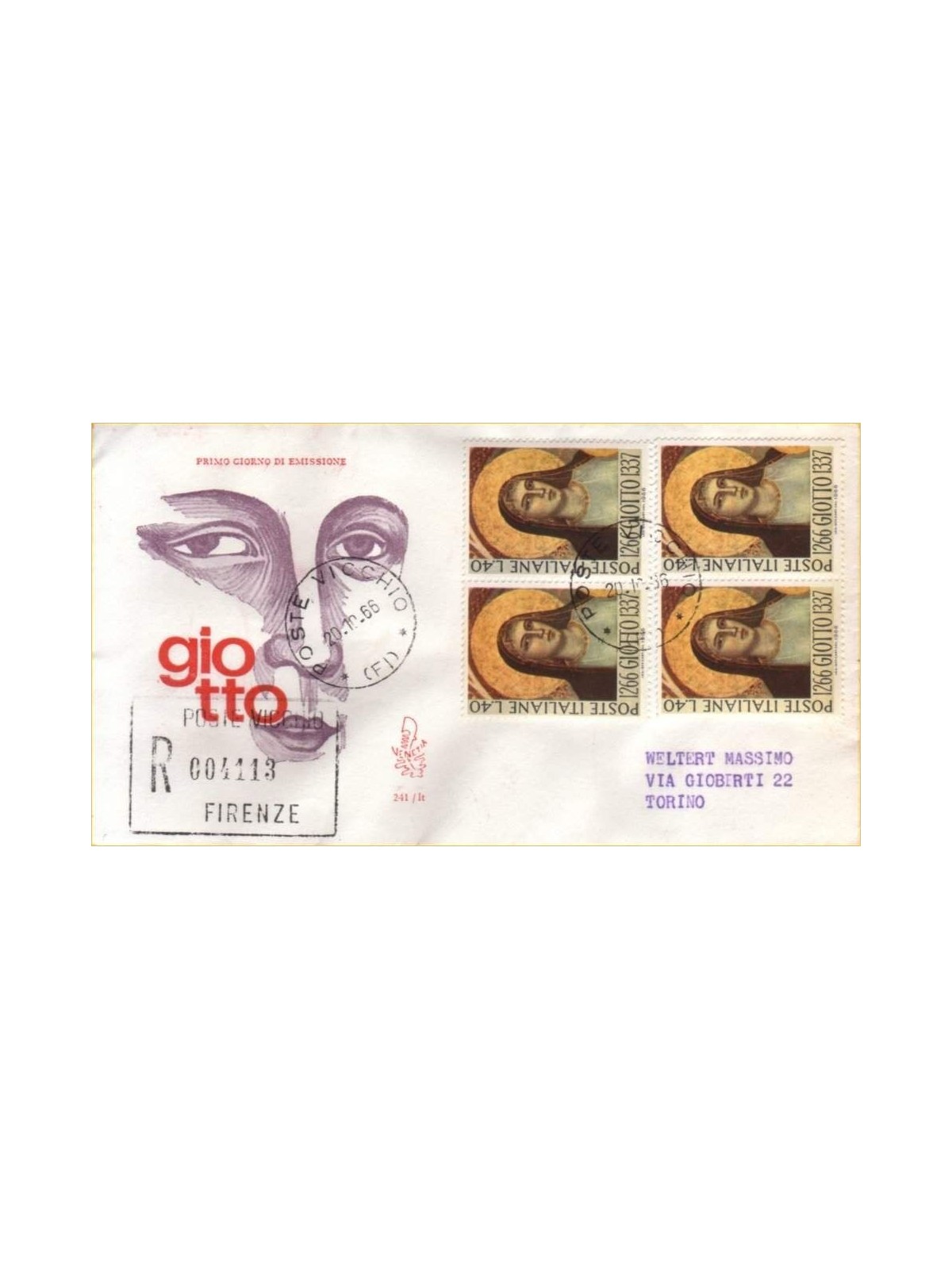 ITALIA 1966 FDC (Venetia) Giotto racc