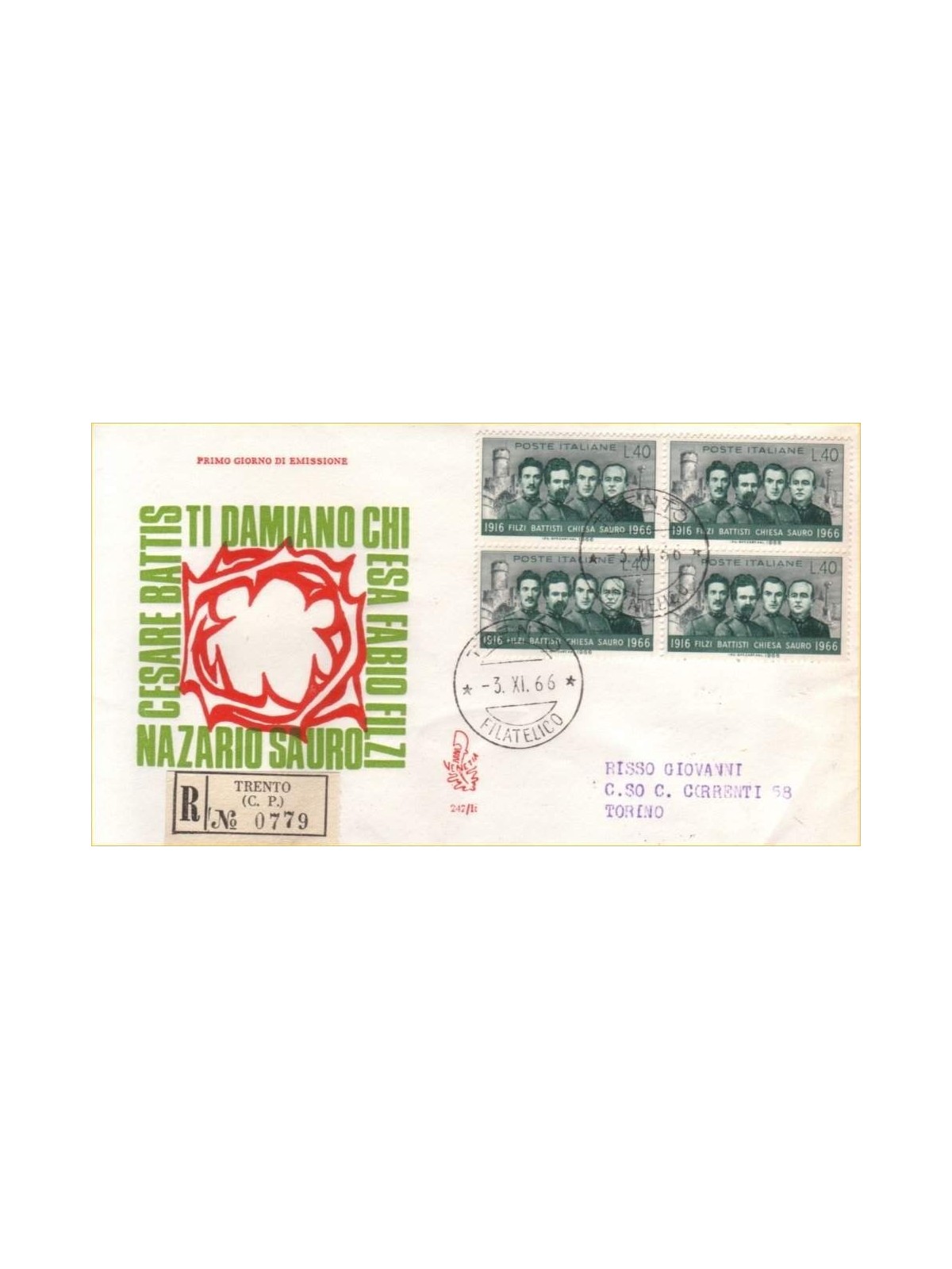 ITALIA 1966 FDC (Venetia) Martiri racc