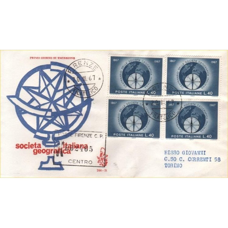 ITALIA 1967 FDC (Venetia) Società Geografica racc
