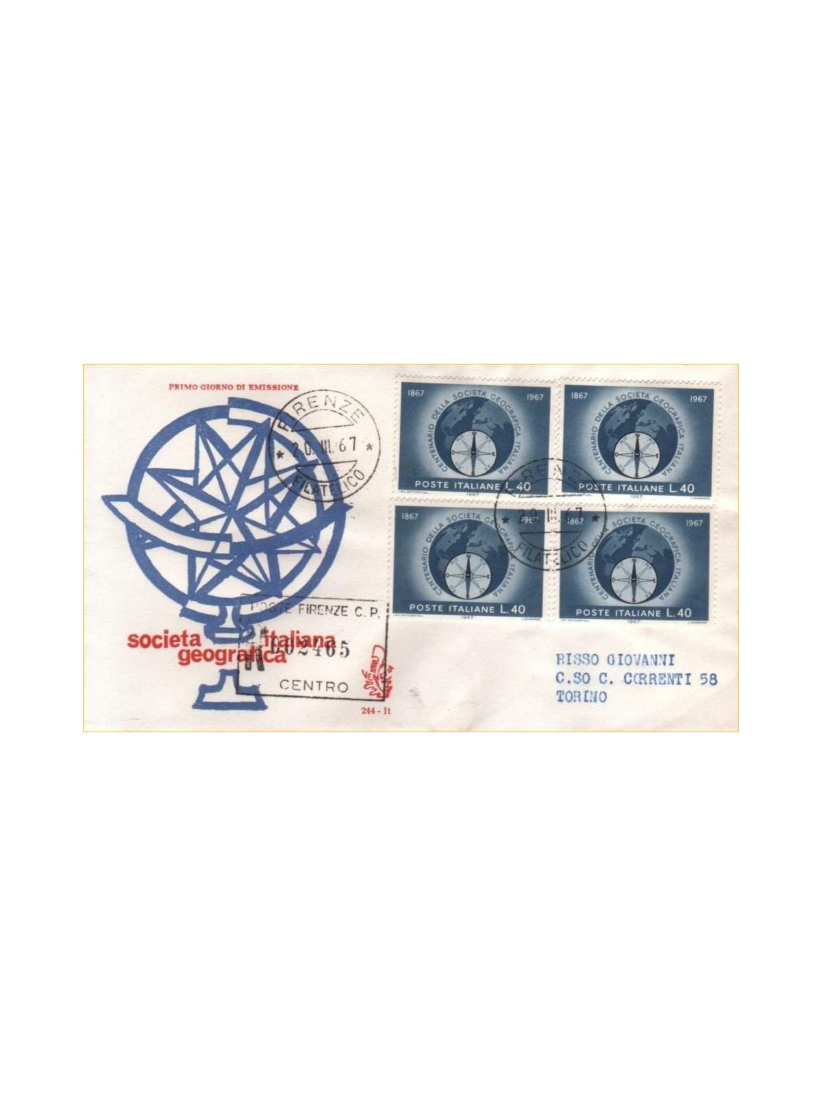 ITALY 1967 FDC (Venice) Geographical Society collection