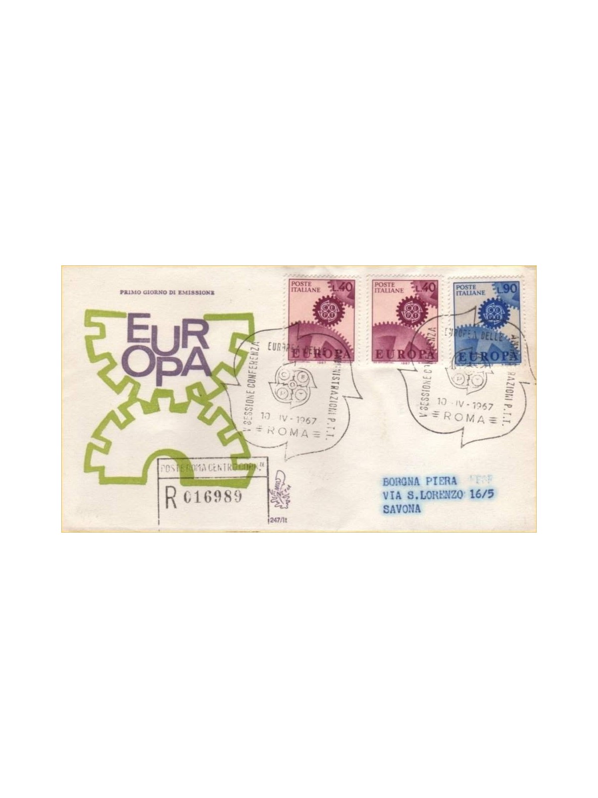 ITALY 1967 FDC (Venetia) Europa Cept rec