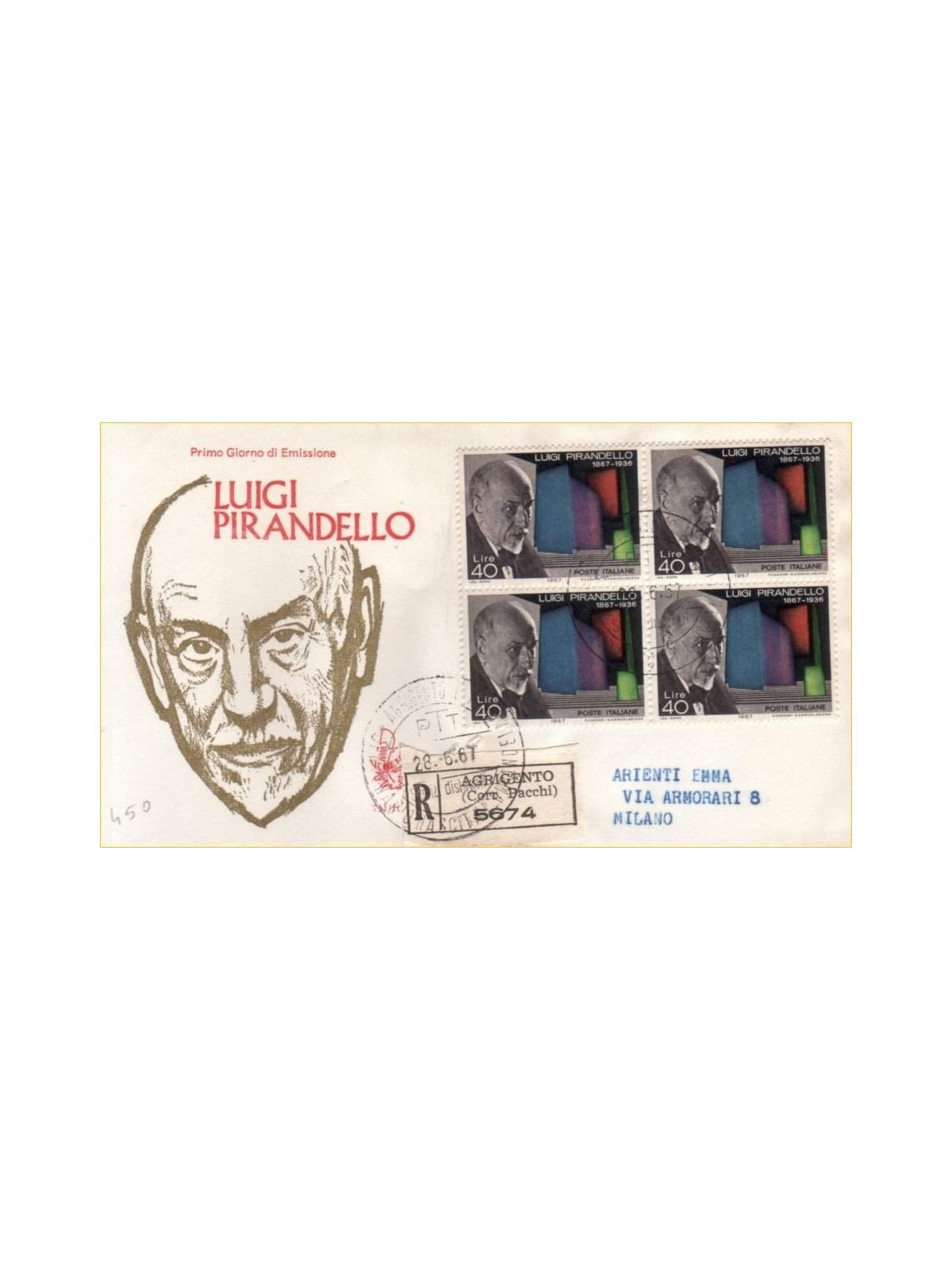 ITALY 1967 FDC (Venice) Luigi Pirandello collection