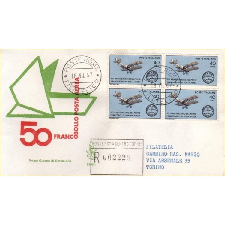 ITALIA 1967 FDC (Venetia) 50º francobollo di posta aerea racc
