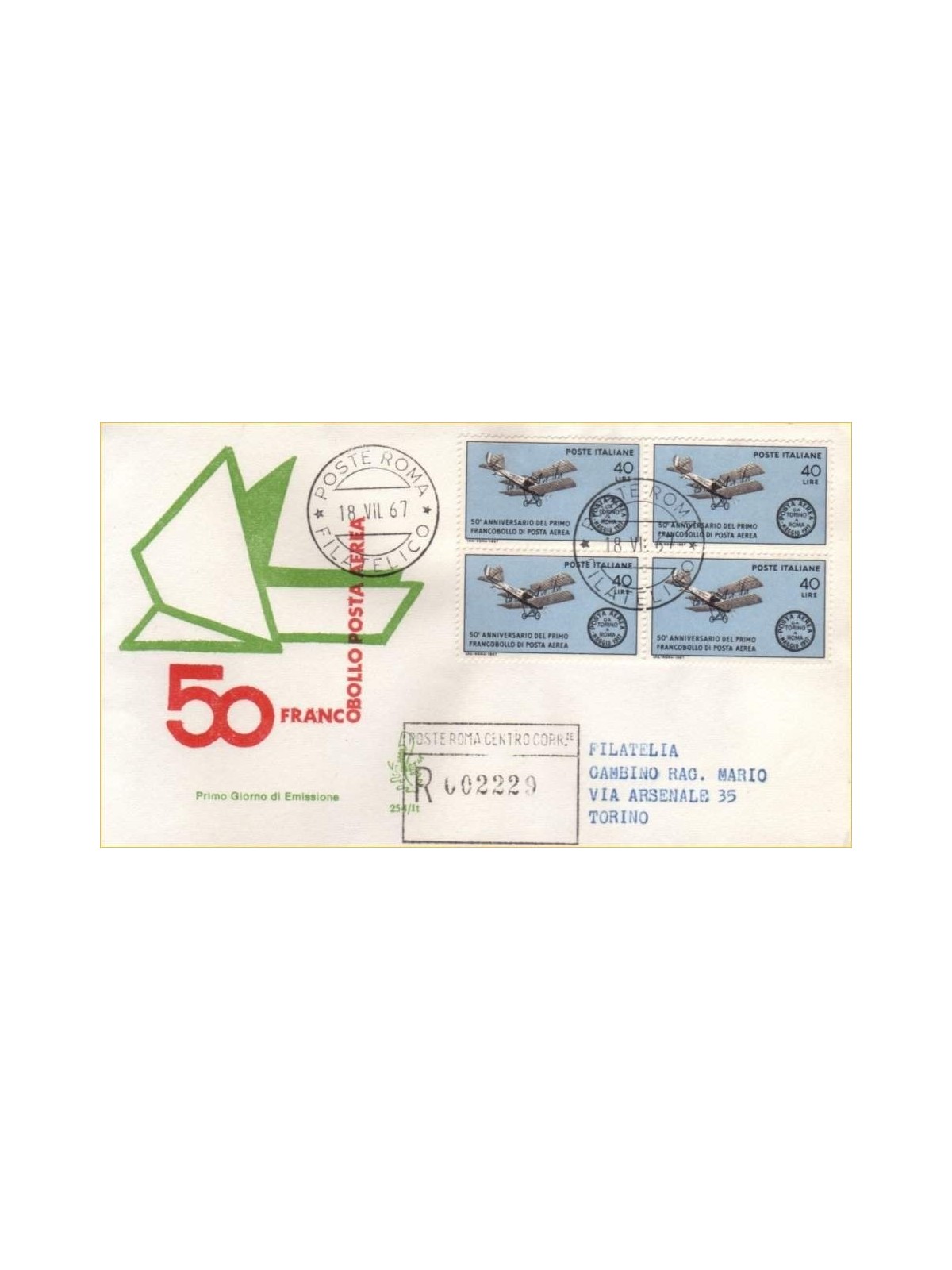 ITALY 1967 FDC (Venetia) 50th airmail stamp collected