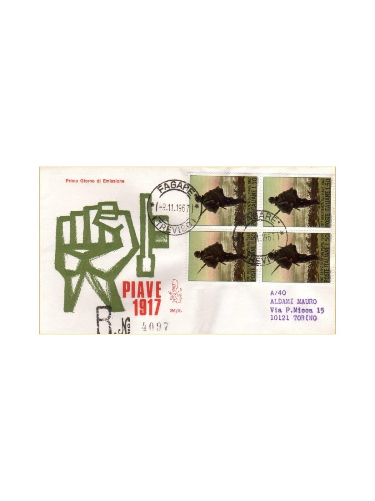 ITALIA 1967 FDC (Venetia) Resistenza sul Piave racc
