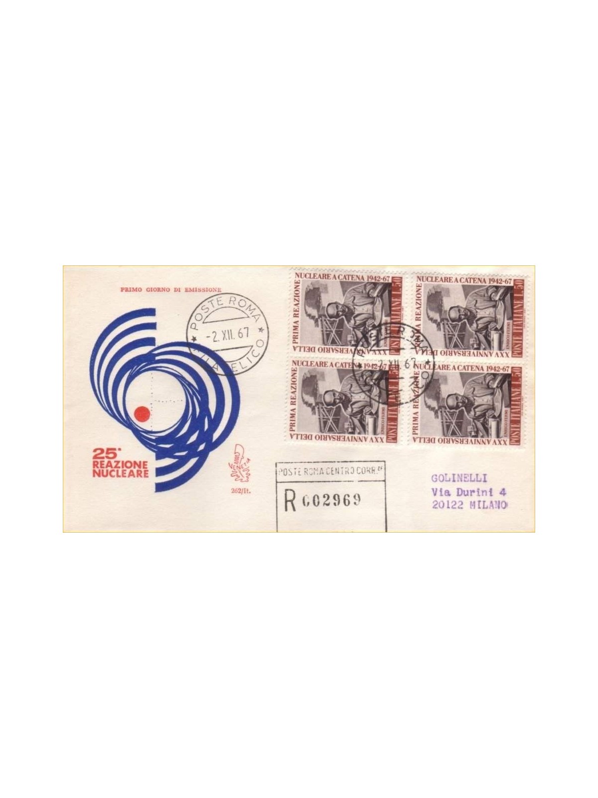 ITALY 1967 FDC (Venice) Nuclear reaction collected