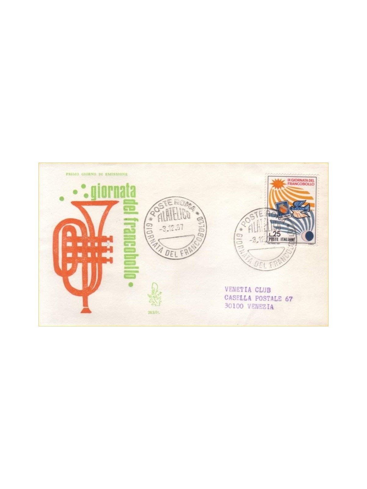 ITALIA 1967 FDC (Venetia) Giornata del francobollo ord