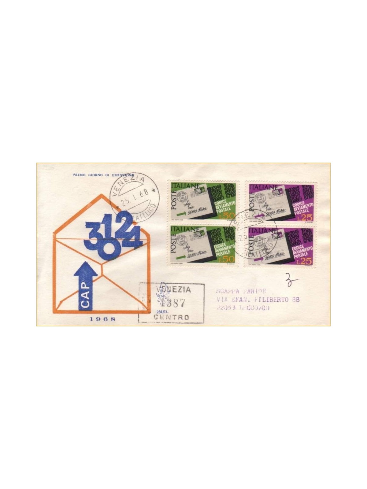 ITALIA 1968 FDC (Venetia) Codice Avviamento Postale racc