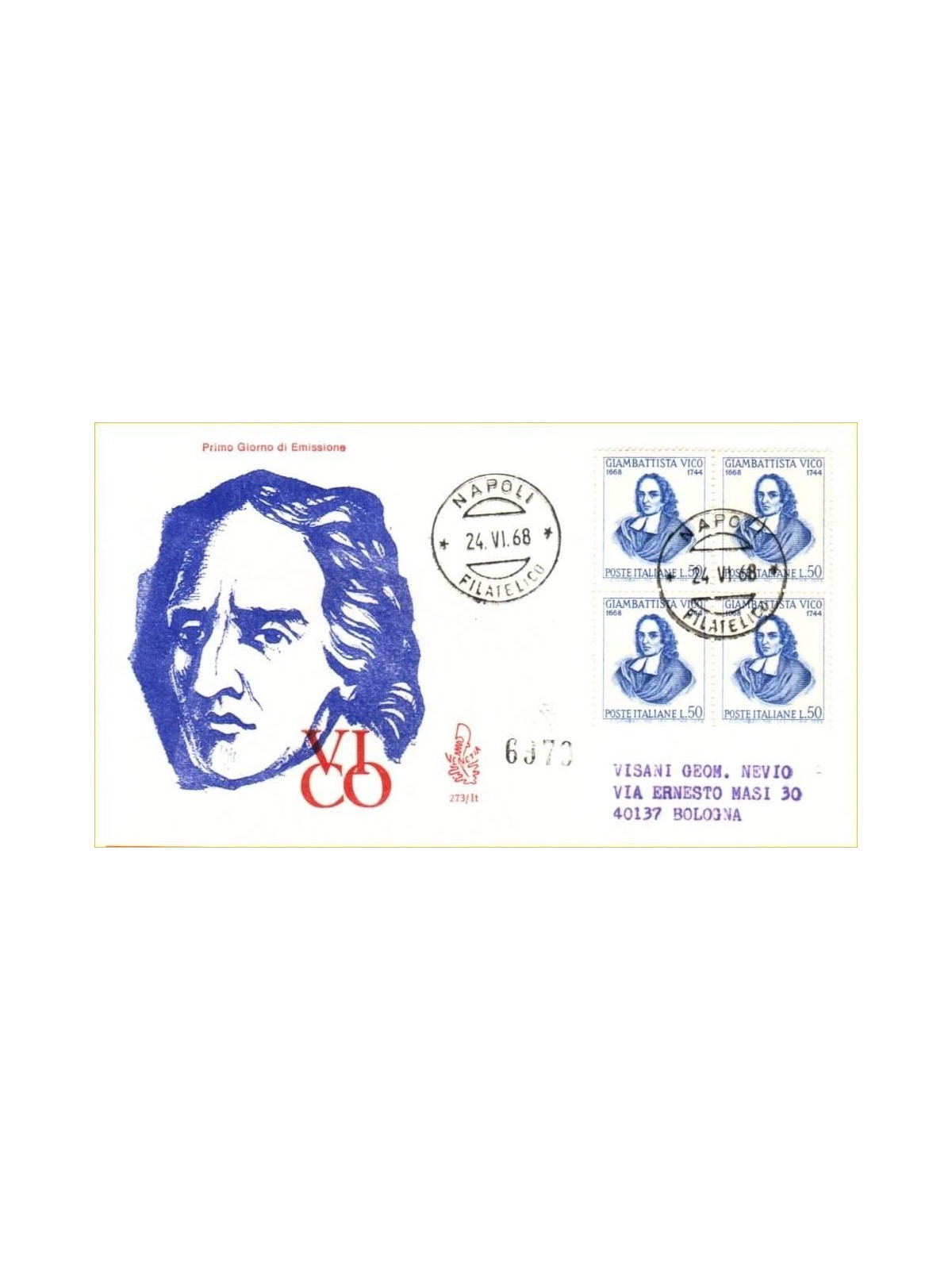 ITALY 1968 FDC (Venice) Giambattista Vico collection