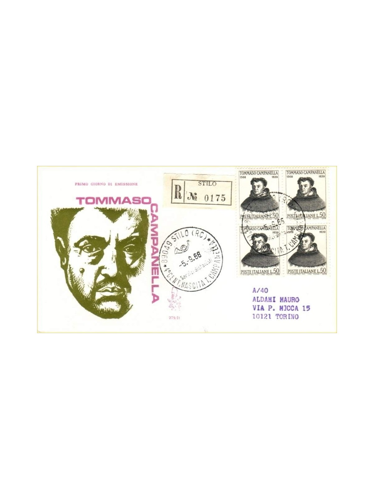 ITALY 1968 FDC (Venice) Tommaso Campanella collected